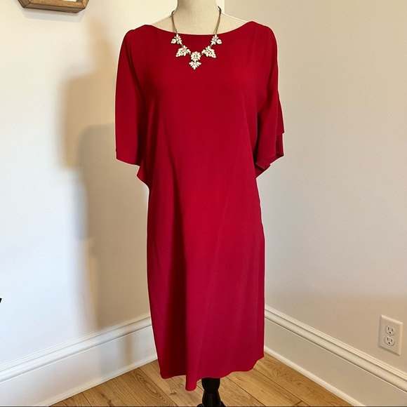 Theory | Red Shift Dress Flutter Sleeve Women’s Size Medium (8) - Picture 3 of 12